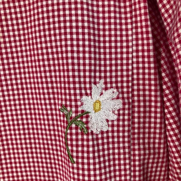 Womens Gingham Daisy‎ Button Jacket L Red White Long Sleeve Pockets - Picture 8 of 9